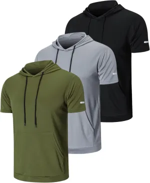 frueo Men's 3 Pack Workout Shirts Quick Dry Moisture Wicking Short Sleeve Mesh Athletic T-Shirts
