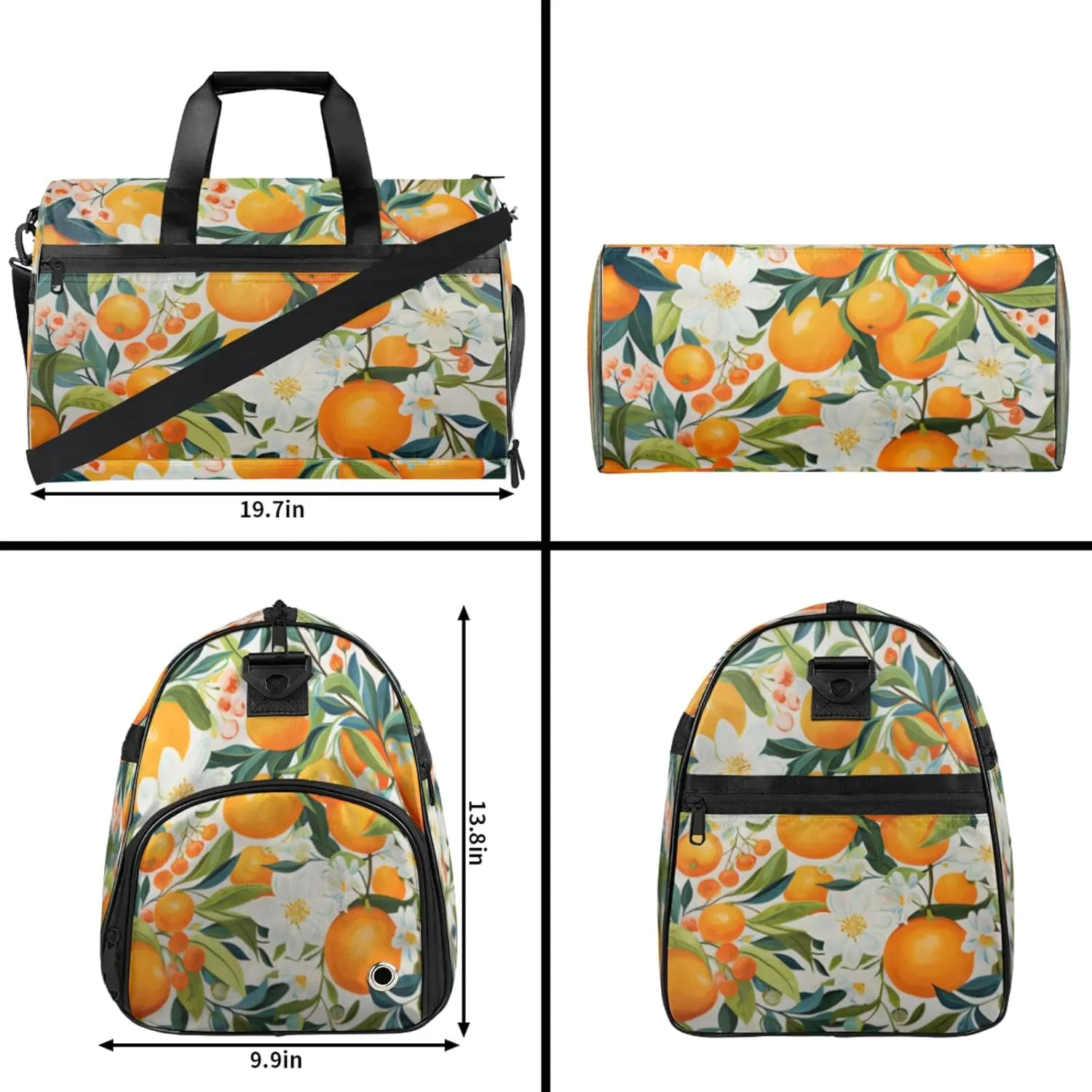 Fruit Gym Bag for Womens Mens with Shoes Compartment, Oranges Duffle Bag for Airplane Sport Gym Tote Bags Yoga Waterproof Weekender Travel Bag