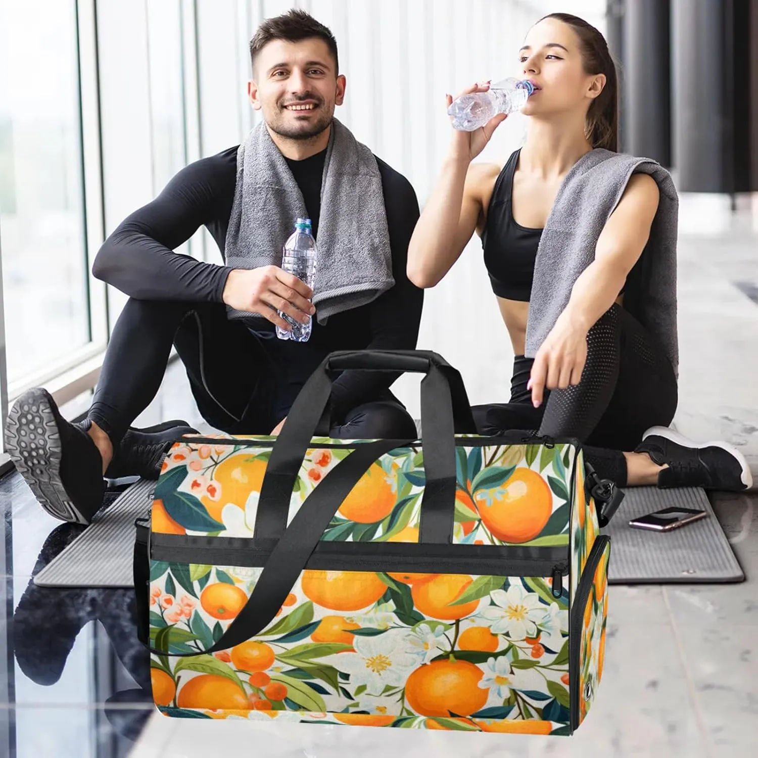Fruit Gym Bag for Womens Mens with Shoes Compartment, Oranges Duffle Bag for Airplane Sport Gym Tote Bags Yoga Waterproof Weekender Travel Bag