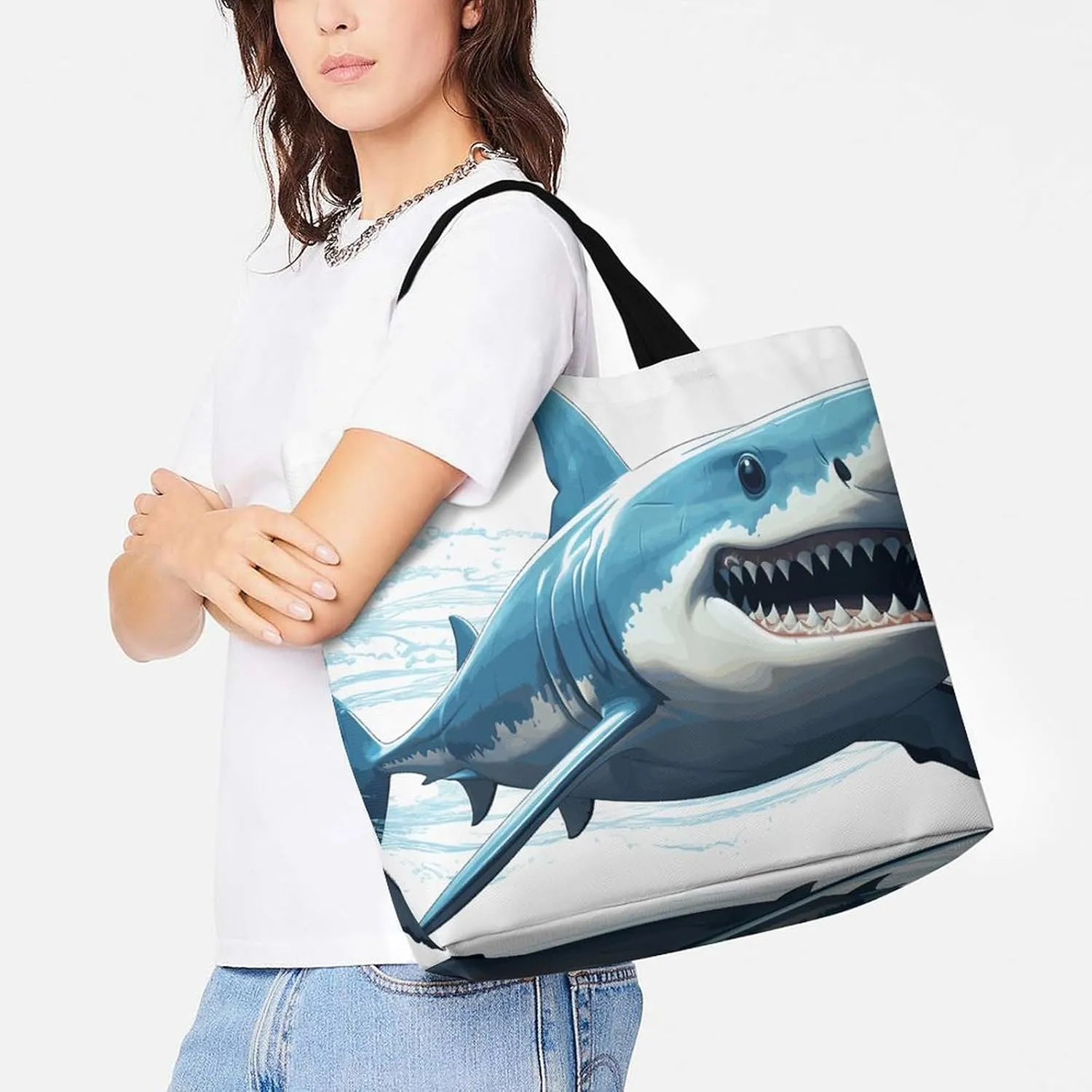 Funny Cartoon Pug Puppy Dog Tote Bag for Women Reusable Grocery Shoulder Bags Shopping Bag for Travel, Groceries