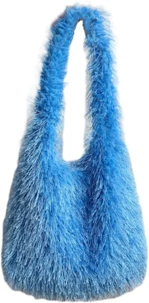 Furry Tote Bag for Women Faux Fur Shoulder Bag Y2k Purse Fluffy Large Fuzzy Handbags Cute Solid Top Handle Satchels