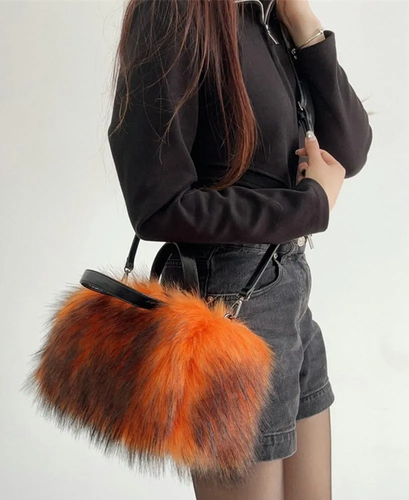 Furry Tote Bag for Women Faux Fur Shoulder Crossbody Bag Y2k Purse Fluffy Large Fuzzy Handbags Soft Top Handle Satchels