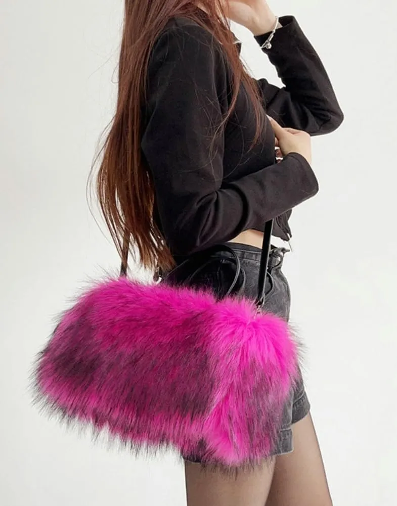 Furry Tote Bag for Women Faux Fur Shoulder Crossbody Bag Y2k Purse Fluffy Large Fuzzy Handbags Soft Top Handle Satchels