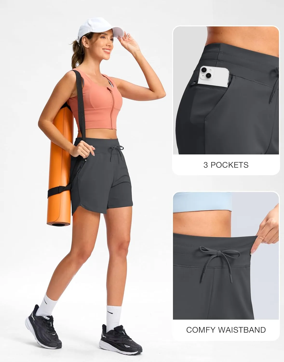 G Gradual Women's 5" Athletic Running Shorts with Zip Pockets Stretchy Quick Dry High Waisted for Workout Gym Hiking