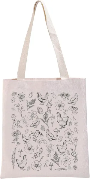 G2TUP Funny Chicken Lover Gift Wildflower Chicken Tote Bag Chicken Lady Handbag Chicken Mom Gift Gift For Farmer