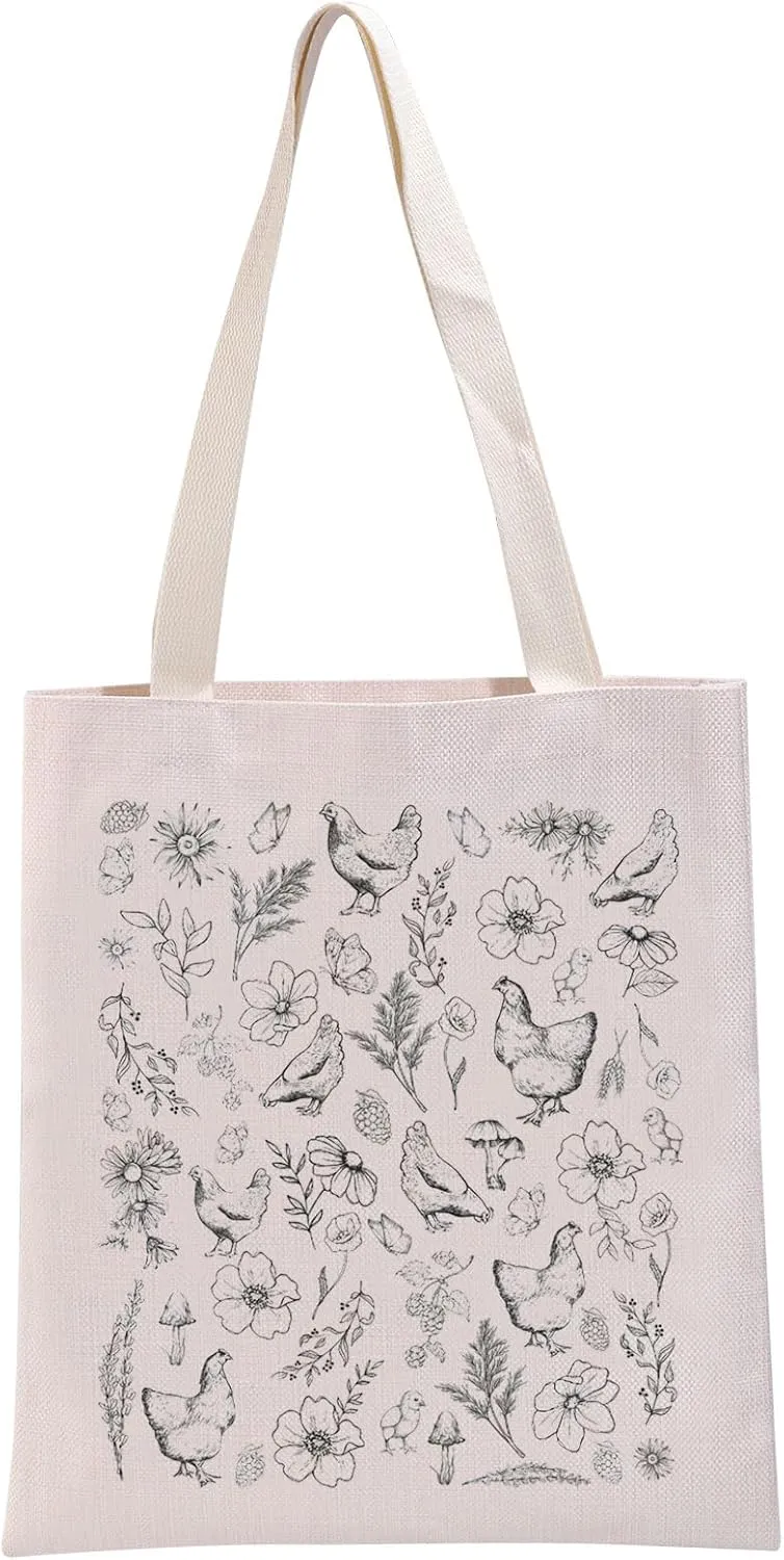G2TUP Funny Chicken Lover Gift Wildflower Chicken Tote Bag Chicken Lady Handbag Chicken Mom Gift Gift For Farmer
