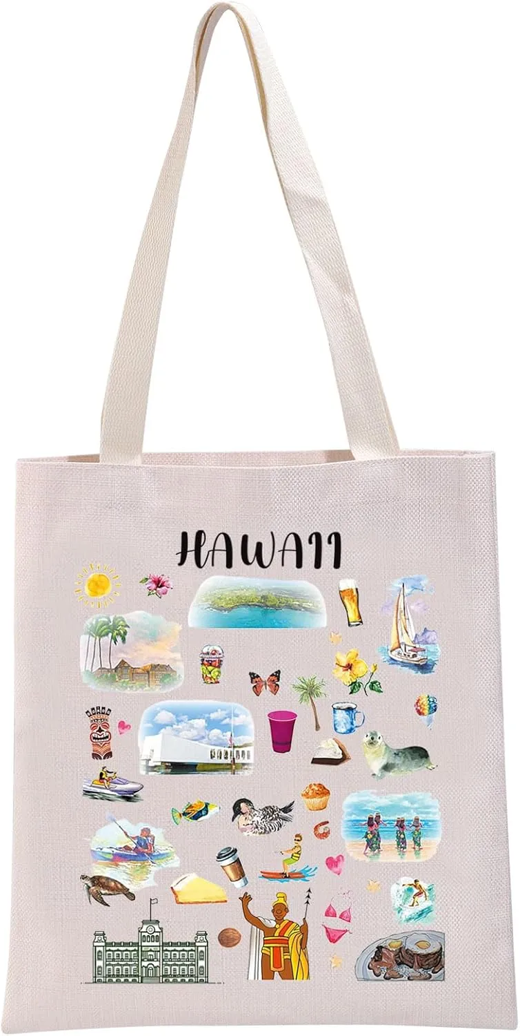 G2TUP Hawaii State Souvenirs Gift Hawaii Travel Tote Bag White 14.56" x 12.59" Unisex-Adults