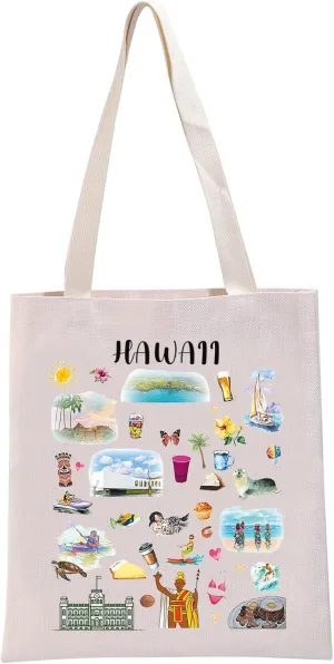 G2TUP Hawaii State Souvenirs Gift Hawaii Travel Tote Bag White 14.56" x 12.59" Unisex-Adults