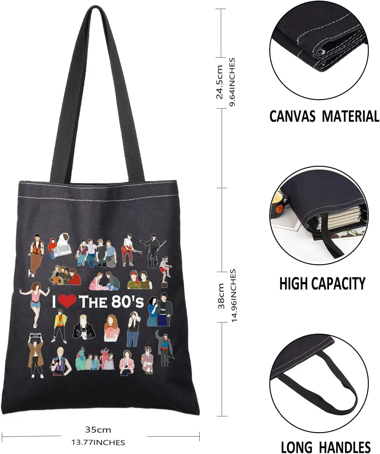 G2TUP I Love The 80's Tote Bag - 80's Movies Lover Fan Handbag Gift