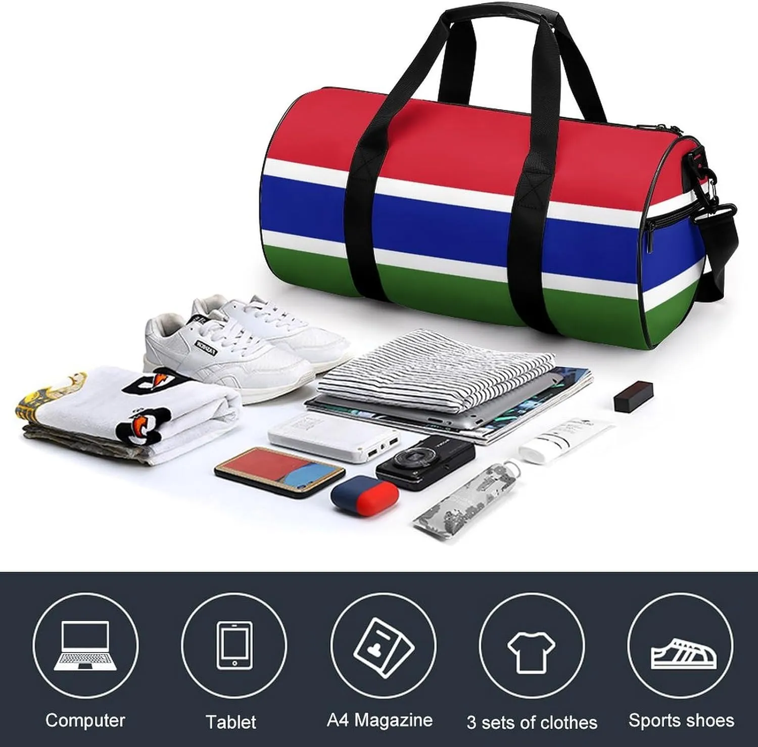 Gambia Flag Gym Bag with Wet Pocket Travel Duffel for Boys Girls Weekender Overnight