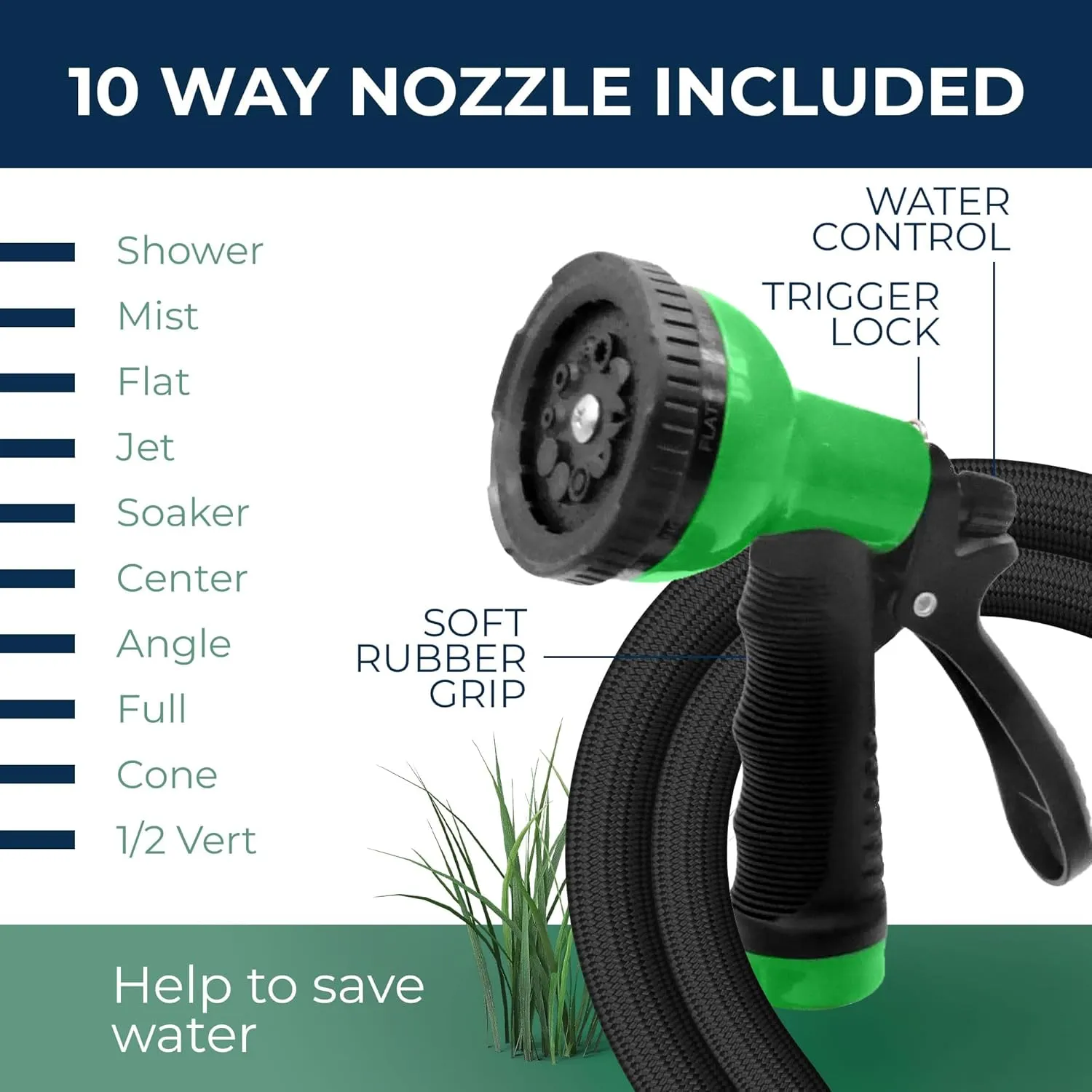 Garden Hose, NON-EXPANDABLE Garden Hose, Super Light Weight Hose, No Burst, 3/4 inch Solid Brass Connectors, 50 Ft, Black