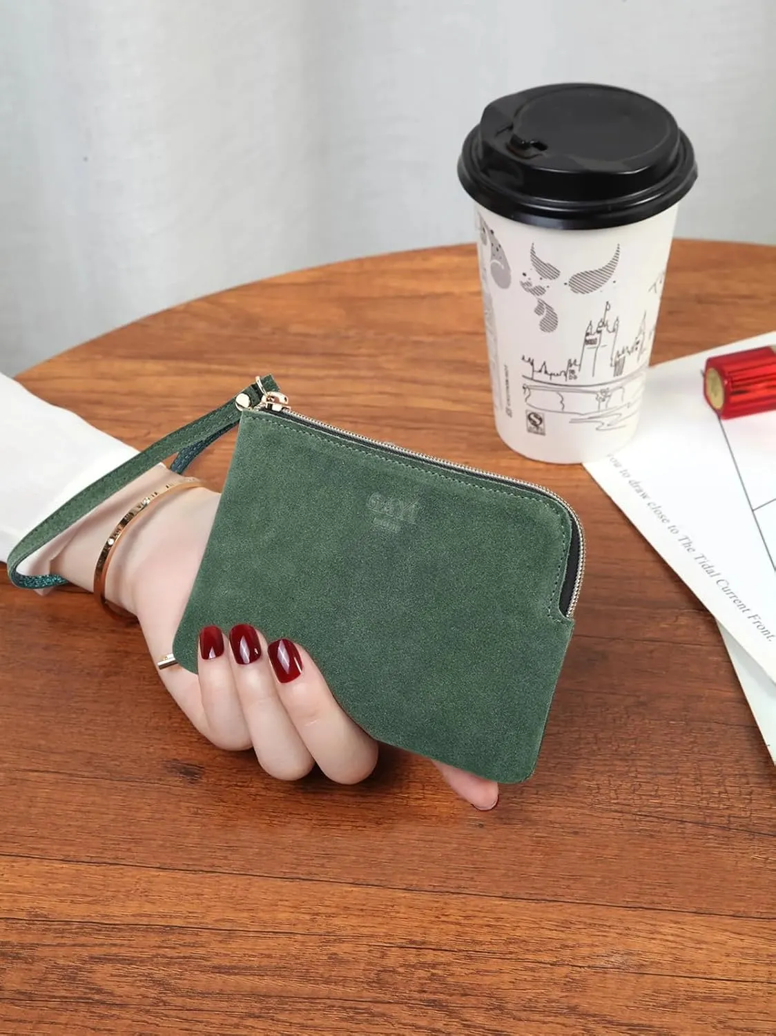 Genuine Leather 4.5 x 6.5 Wristlet Purse for Women, Evening Wristlet Pouch Clutch Bag