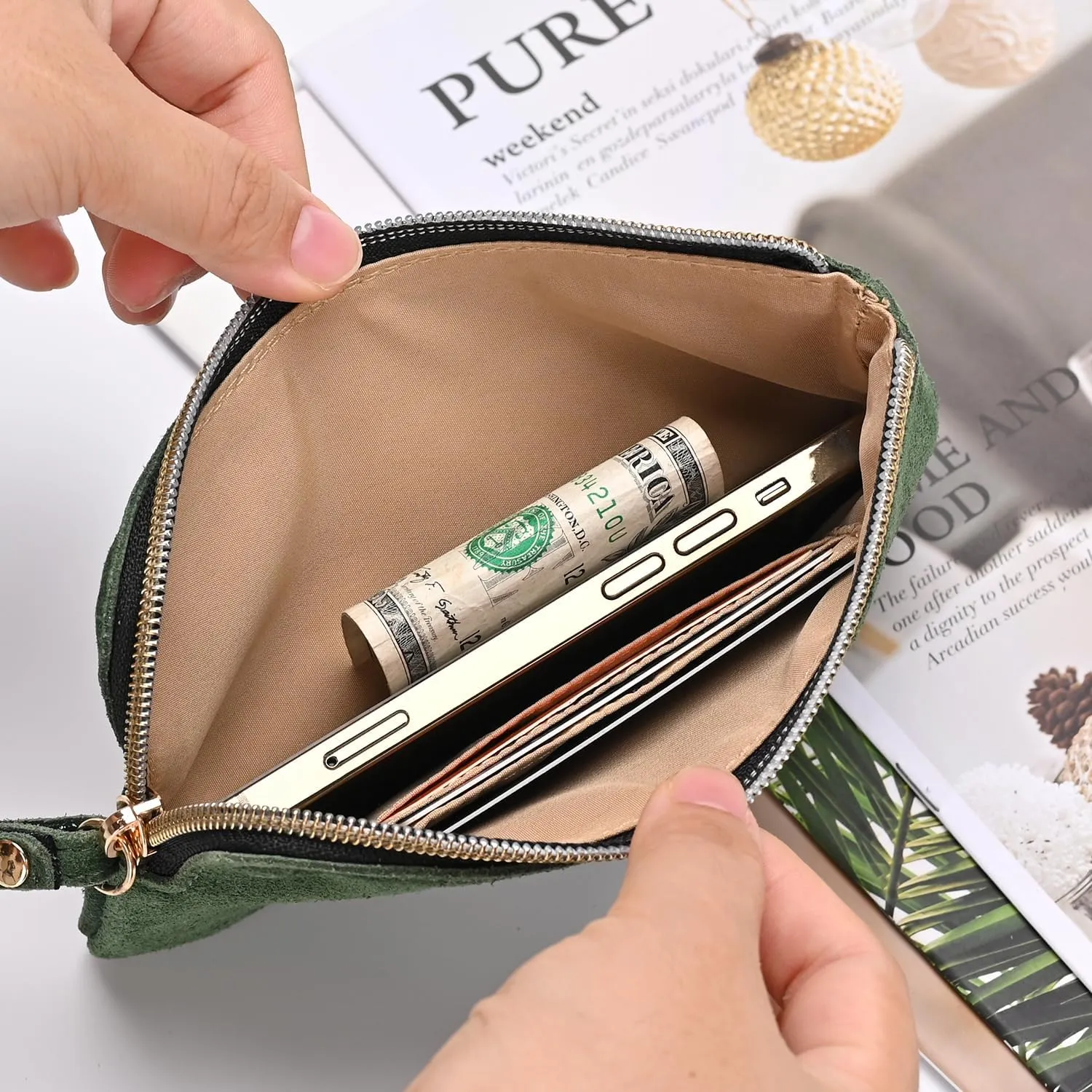 Genuine Leather 4.5 x 6.5 Wristlet Purse for Women, Evening Wristlet Pouch Clutch Bag