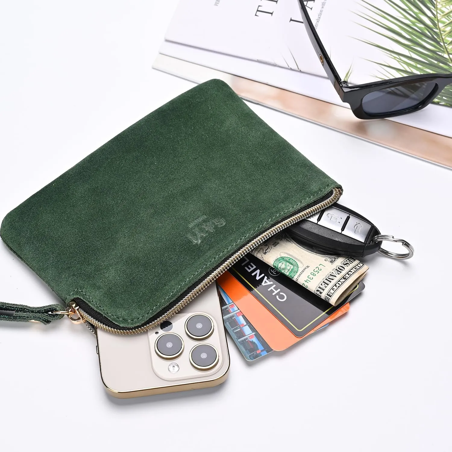 Genuine Leather 4.5 x 6.5 Wristlet Purse for Women, Evening Wristlet Pouch Clutch Bag