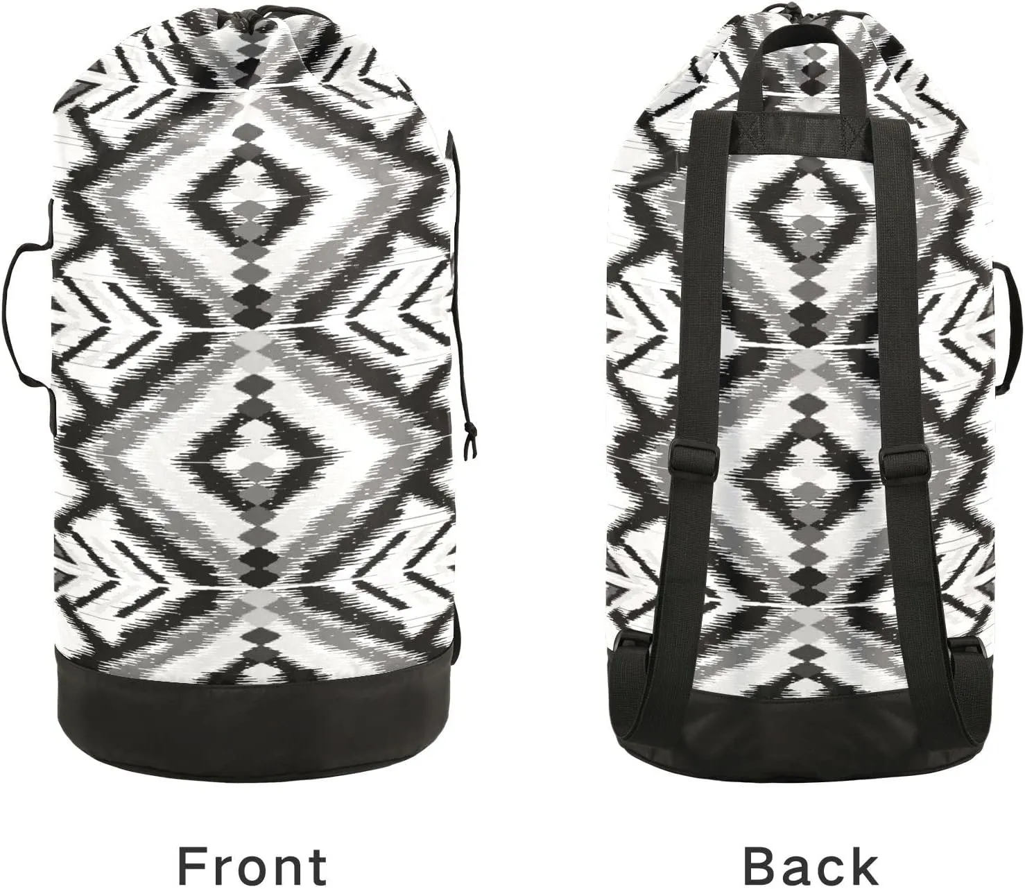Geometric Ethnic Oriental Traditional Tribal Embroidery Style Backpack Laundry Bag, Laundry Backpack with Shoulder Straps, Waterproof Nylon Clothes Hamper Bag for Men Women Yoga Backpack