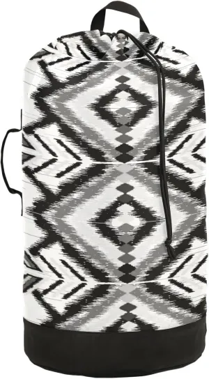 Geometric Ethnic Oriental Traditional Tribal Embroidery Style Backpack Laundry Bag, Laundry Backpack with Shoulder Straps, Waterproof Nylon Clothes Hamper Bag for Men Women Yoga Backpack