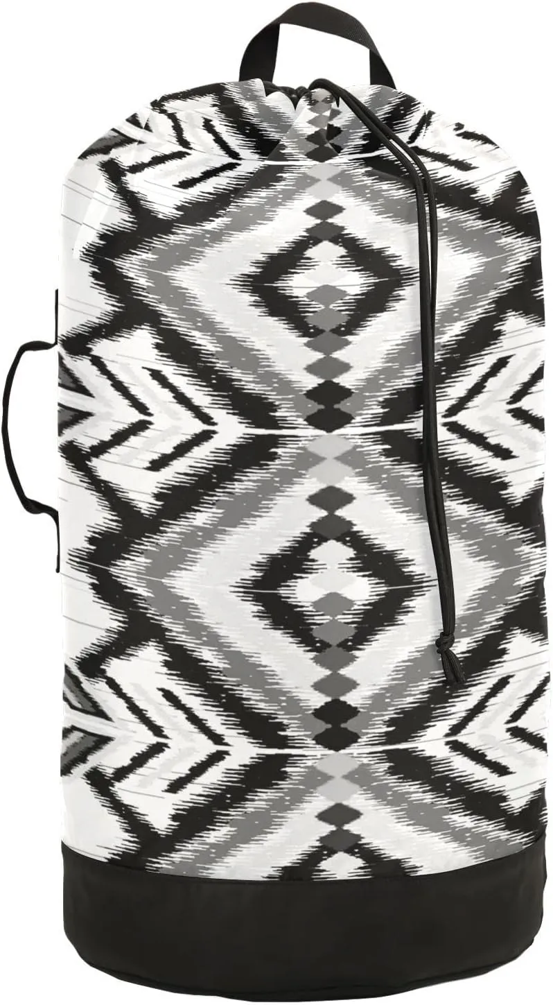 Geometric Ethnic Oriental Traditional Tribal Embroidery Style Backpack Laundry Bag, Laundry Backpack with Shoulder Straps, Waterproof Nylon Clothes Hamper Bag for Men Women Yoga Backpack