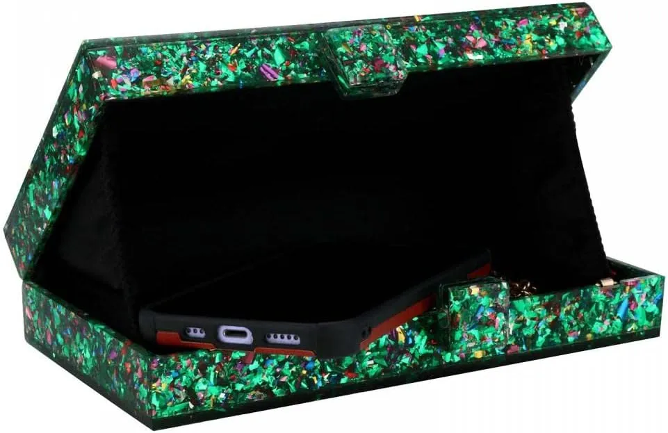Gets Acrylic Purses and Handbags for Women Multicolor Perspex Geometric Patterns Box Clutch Banquet Evening Crossbody Handbag