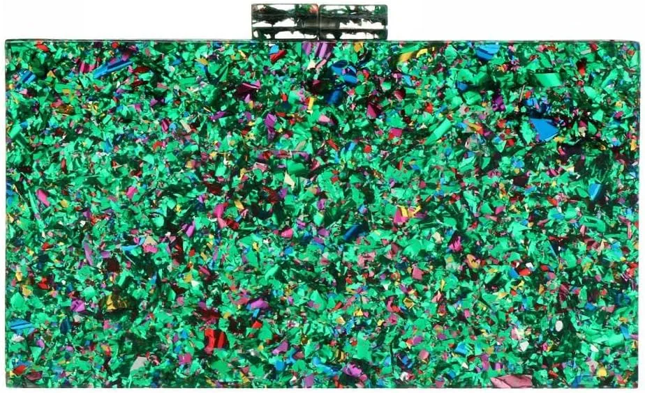 Gets Acrylic Purses and Handbags for Women Multicolor Perspex Geometric Patterns Box Clutch Banquet Evening Crossbody Handbag