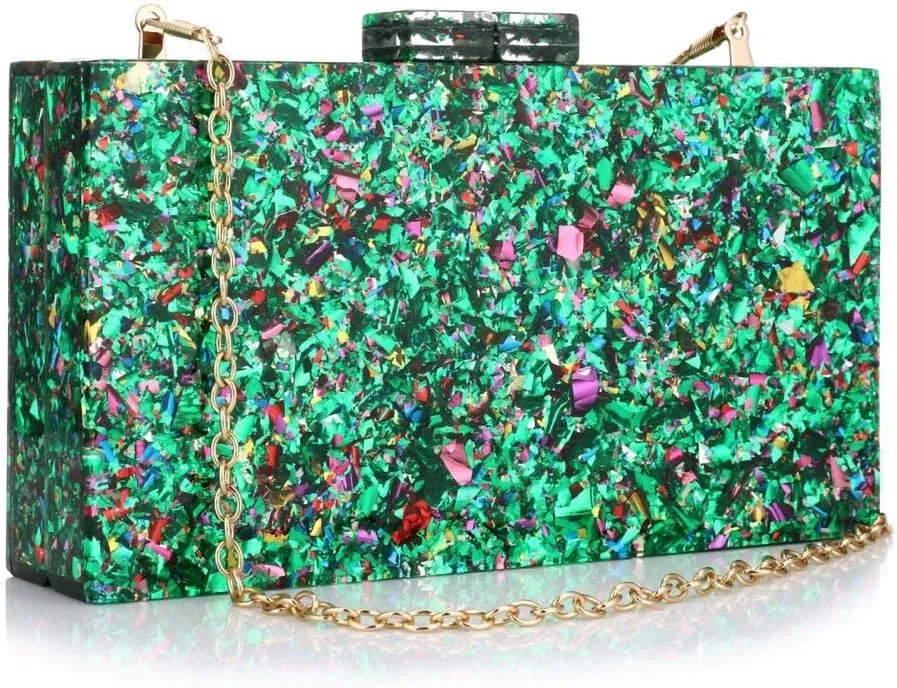 Gets Acrylic Purses and Handbags for Women Multicolor Perspex Geometric Patterns Box Clutch Banquet Evening Crossbody Handbag