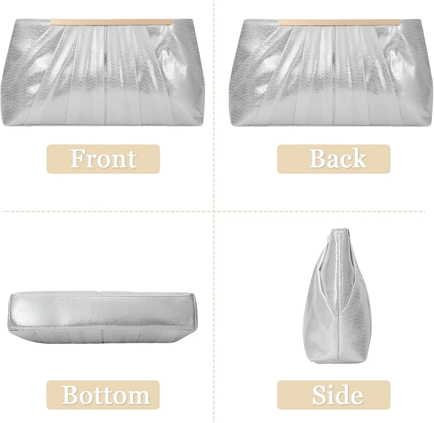 Gets Clutch Purses for Women Pleated Satin Evening Handbag for Formal Bridal Wedding Party Small Crossbody Bag with Chain