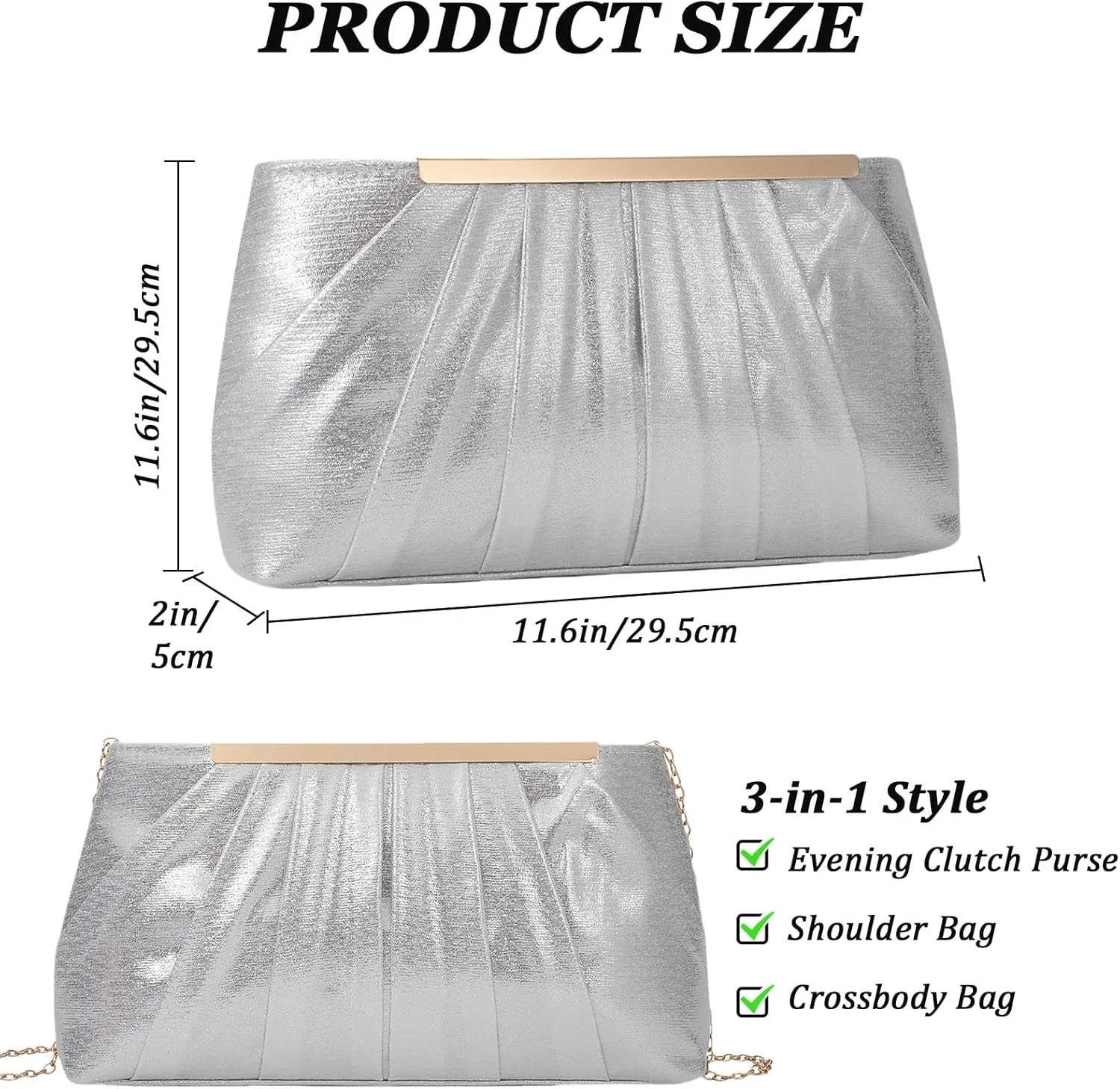 Gets Clutch Purses for Women Pleated Satin Evening Handbag for Formal Bridal Wedding Party Small Crossbody Bag with Chain