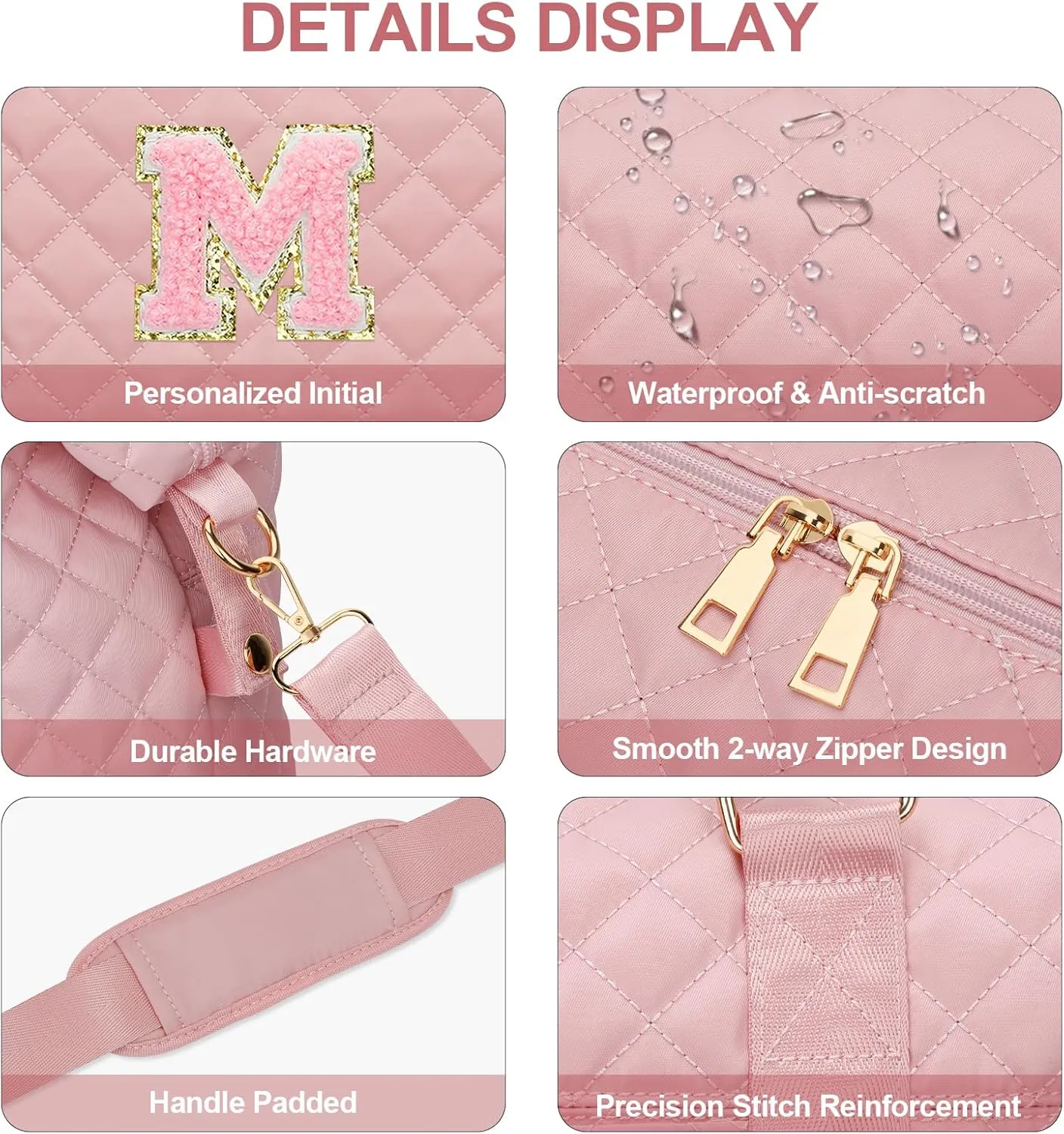 Gift for Women, Initial Travel Duffel ＆ Weekender Bag for Girls, Personalized Carry On Overnight Bag with Makeup Pouch for Gym Hospital(Pink,M)