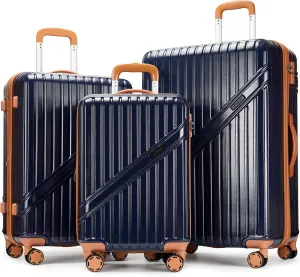 GinzaTravel Luggage Sets 3-Piece Expandable Suitcases with Wheels PC ABS Durable Hardside Luggage sets TSA lock