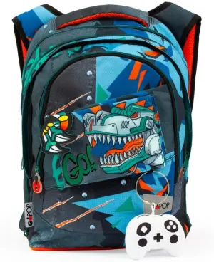 Giochi Preziosi Go Pop - Round T-Rex Expandable Backpack, 3 Compartments and Inner Pockets, Padded Back and Shoulder Straps, with Customized Strap and Pop Up, multi-coloured, L, Casual,