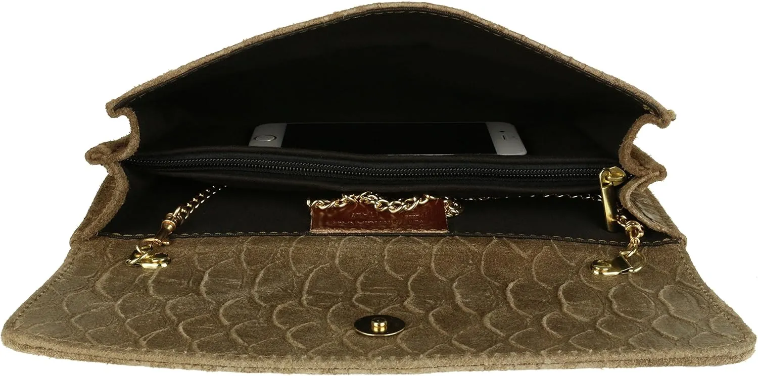 Girly HandBags Womens Crocodile Suede Clutch Bag