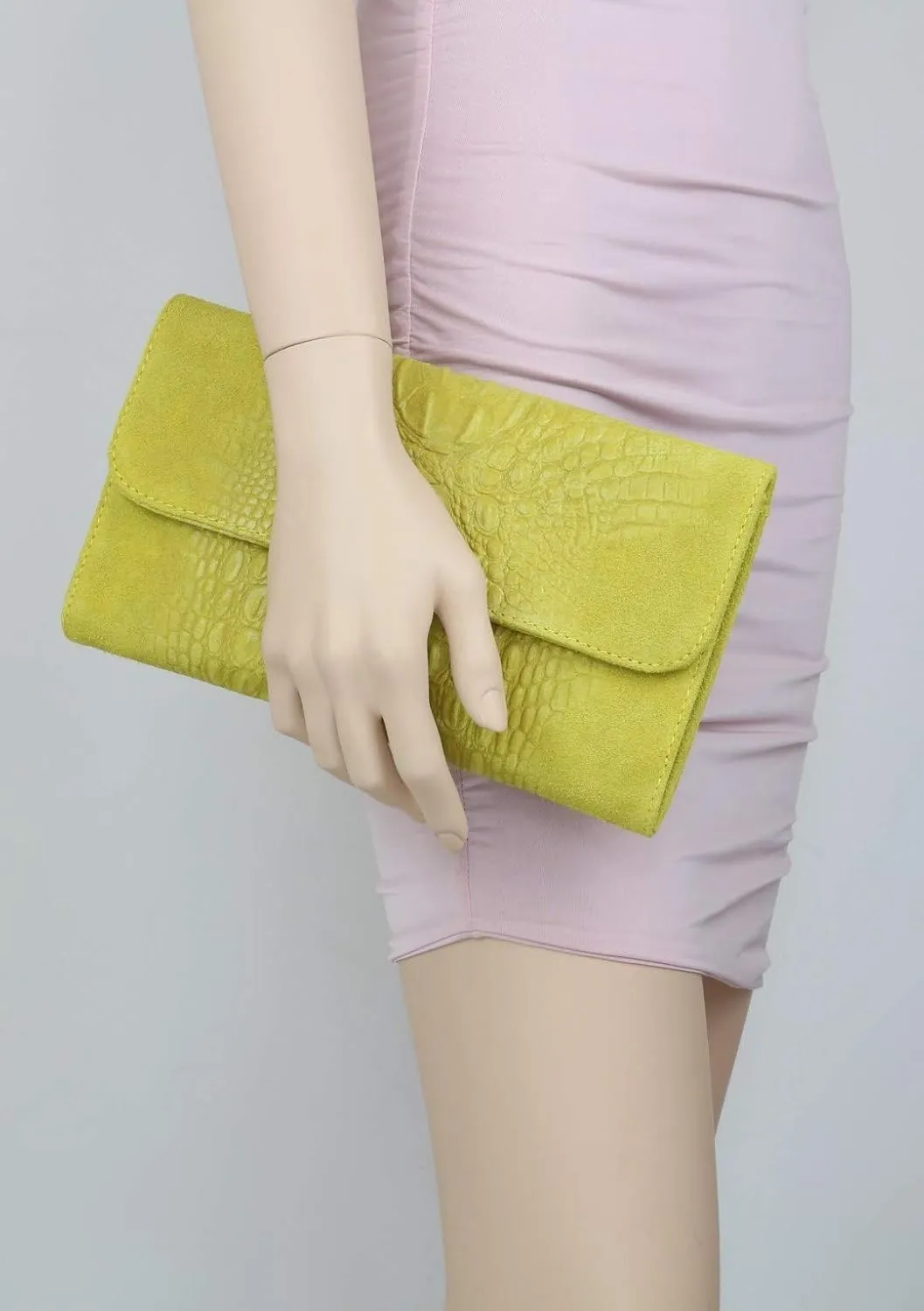 Girly HandBags Womens Crocodile Suede Clutch Bag