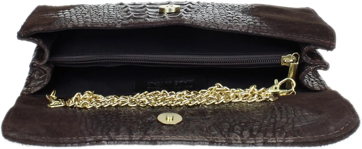 Girly HandBags Womens Crocodile Suede Clutch Bag