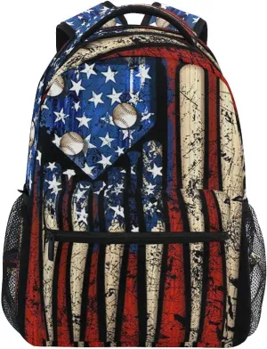 Giwawa American Flag Baseball Print Backpack Patriotic USA School Bookbag for Boys Girls Computer Backpacks Book Bag Travel Hiking Camping Gym Daypack