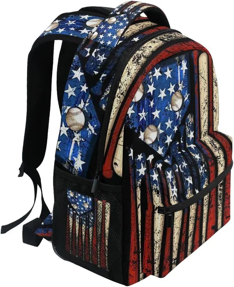 Giwawa American Flag Baseball Print Backpack Patriotic USA School Bookbag for Boys Girls Computer Backpacks Book Bag Travel Hiking Camping Gym Daypack