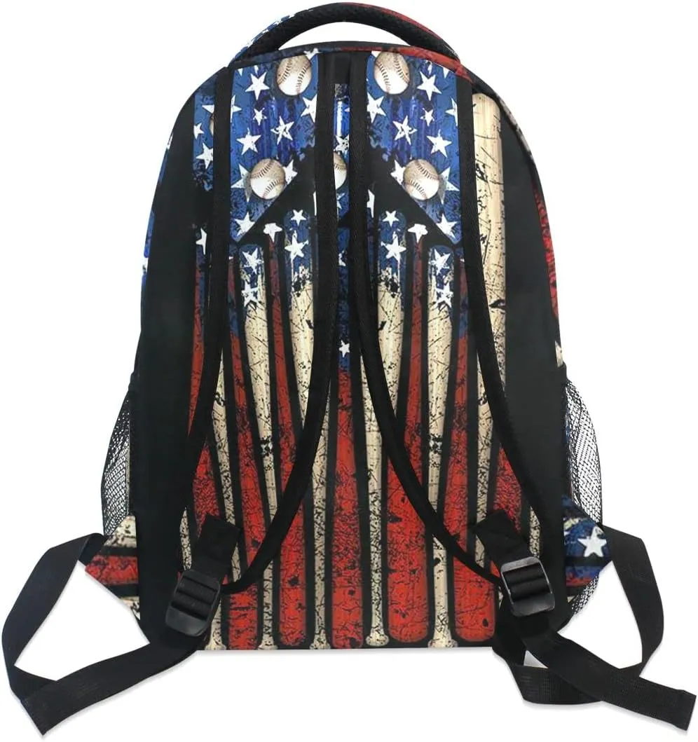 Giwawa American Flag Baseball Print Backpack Patriotic USA School Bookbag for Boys Girls Computer Backpacks Book Bag Travel Hiking Camping Gym Daypack