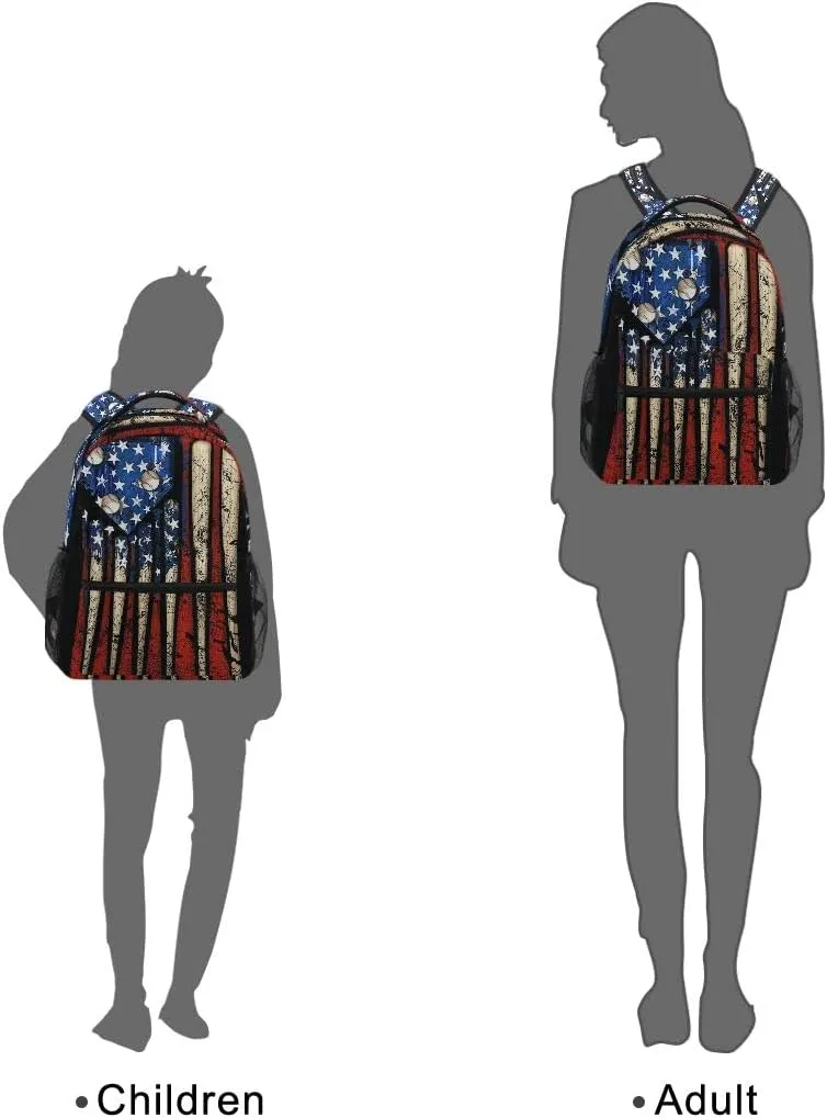 Giwawa American Flag Baseball Print Backpack Patriotic USA School Bookbag for Boys Girls Computer Backpacks Book Bag Travel Hiking Camping Gym Daypack