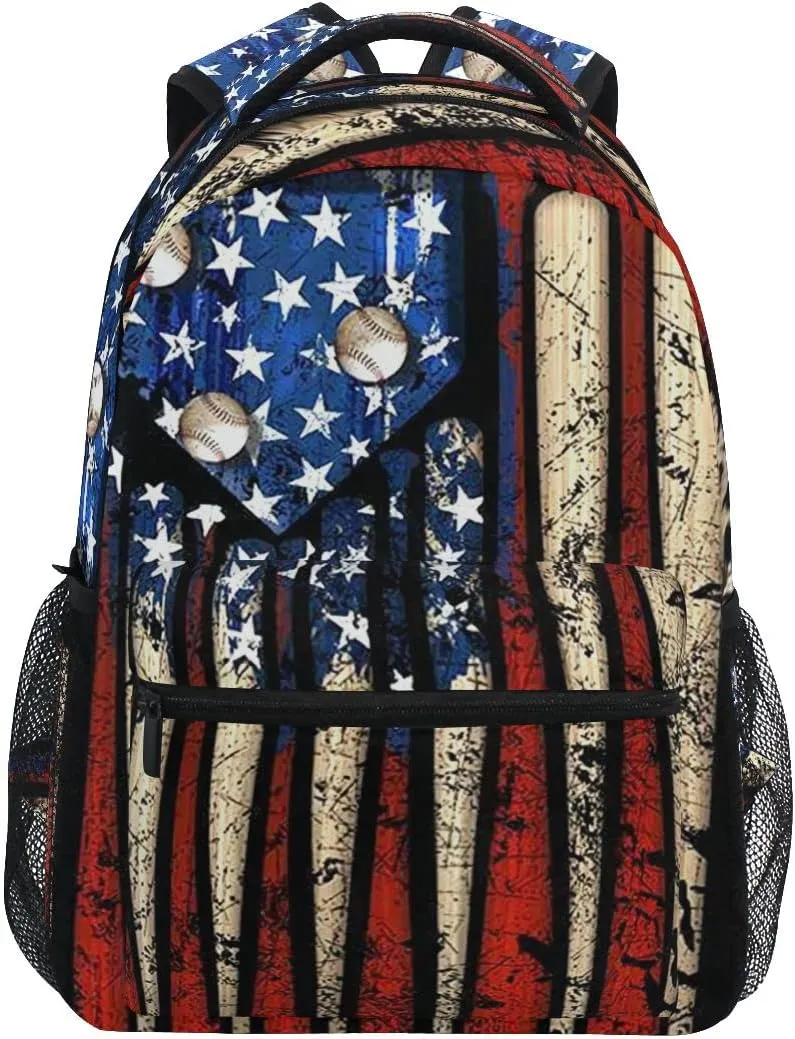 Giwawa American Flag Baseball Print Backpack Patriotic USA School Bookbag for Boys Girls Computer Backpacks Book Bag Travel Hiking Camping Gym Daypack