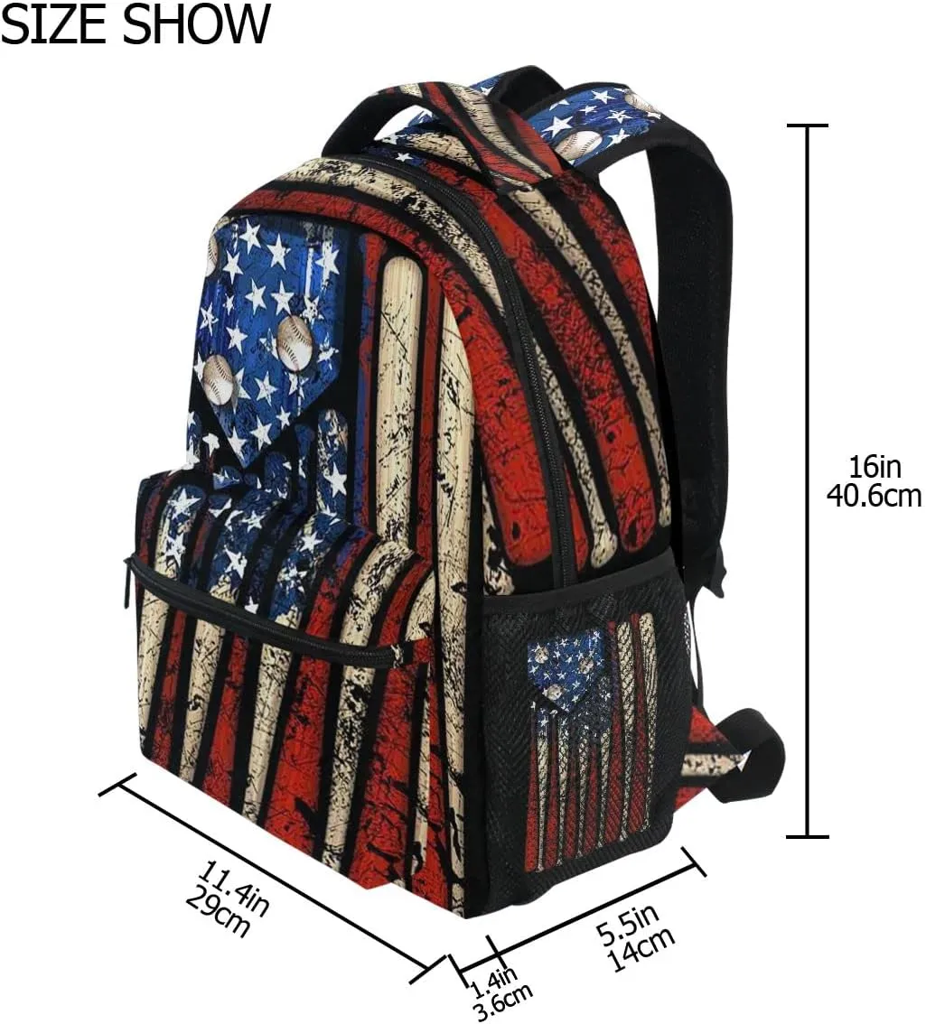 Giwawa American Flag Baseball Print Backpack Patriotic USA School Bookbag for Boys Girls Computer Backpacks Book Bag Travel Hiking Camping Gym Daypack