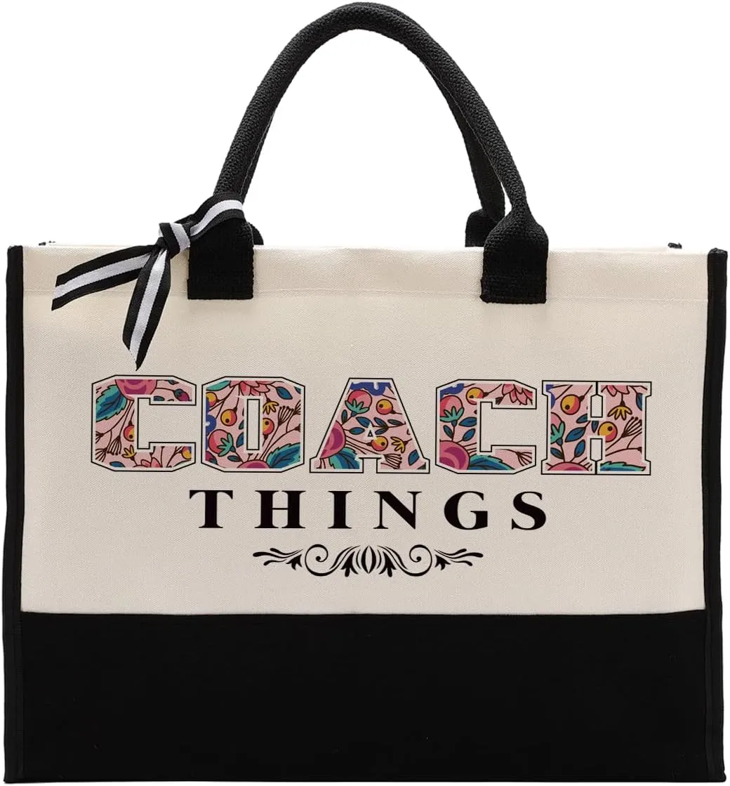 Gkwa Coach Gift, Coach Things Tote Bag, Canvas Tote Bag for Gifting, Women Cotton Canvas Bag, Coach Stuff Bag, Novelty Coach Gift, Reusable Shopping Bag Gift for Coach, Coach Appreciation Gift, White