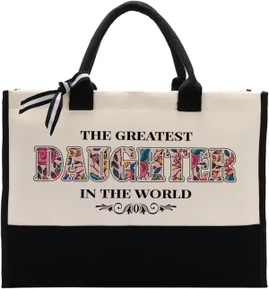Gkwa Daughter Gift, Canvas Tote Bag for Gifting, Daughter Cotton Canvas Tote Bag, Shoulder Beach Bag, Novelty Present for Daughter, Daughter Canvas Bag Gift, The Greatest Daughter In the World, White