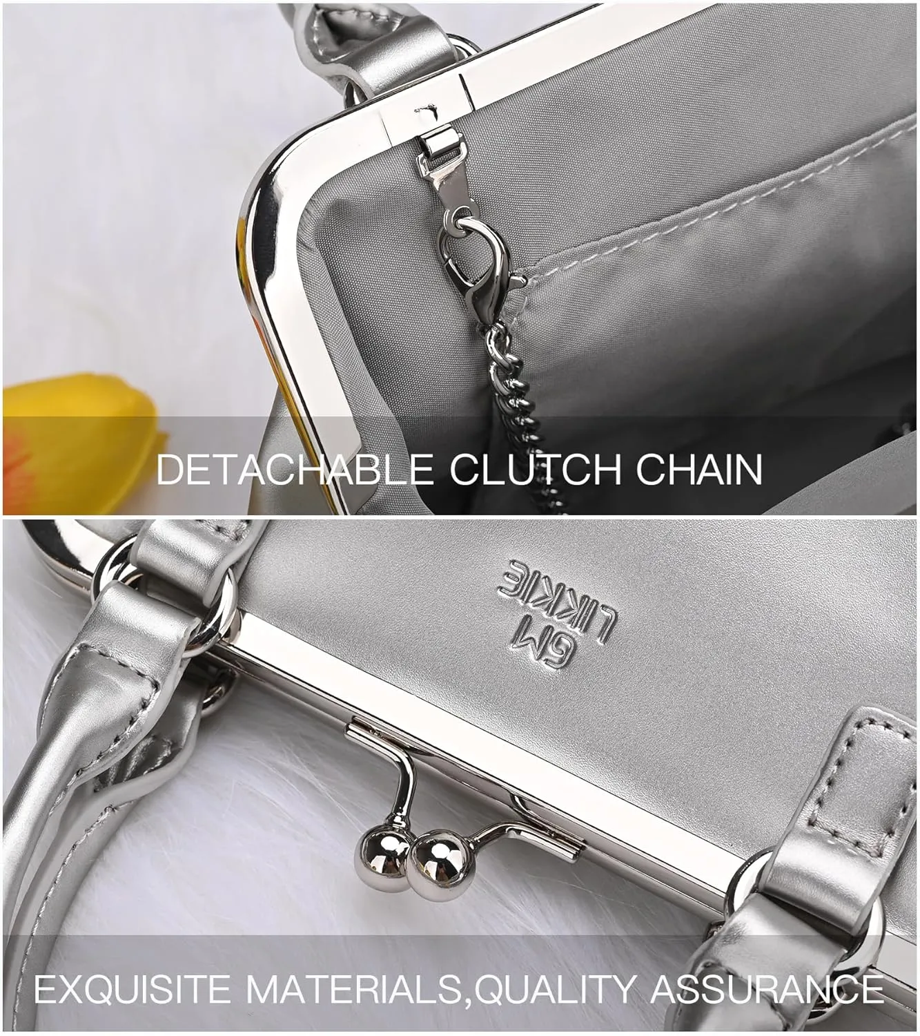GM LIKKIE Kiss Lock Purses and Handbags, Vintage PU Leather Clutch Purses for Women, Top Handle Evening Handbag