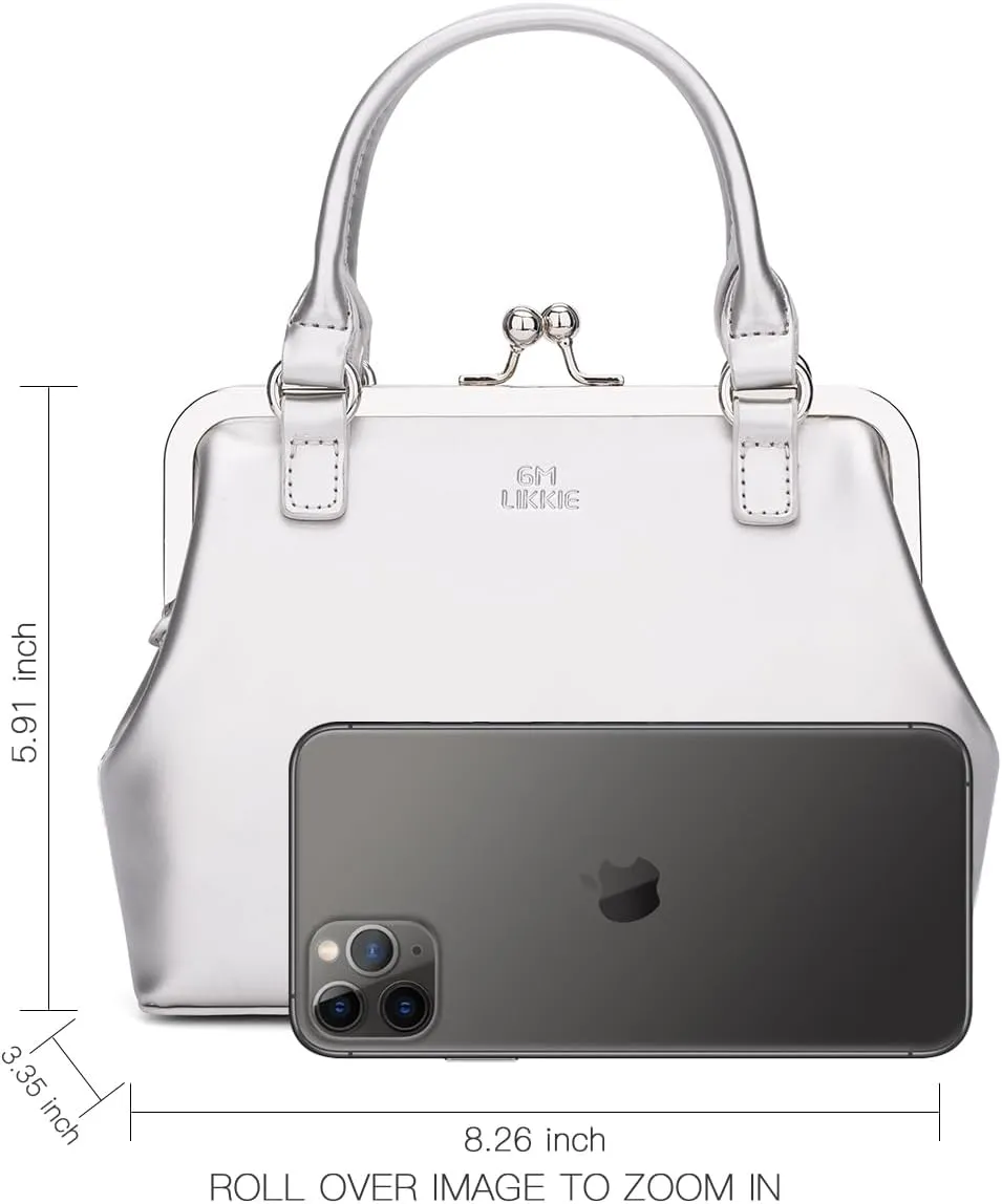 GM LIKKIE Kiss Lock Purses and Handbags, Vintage PU Leather Clutch Purses for Women, Top Handle Evening Handbag