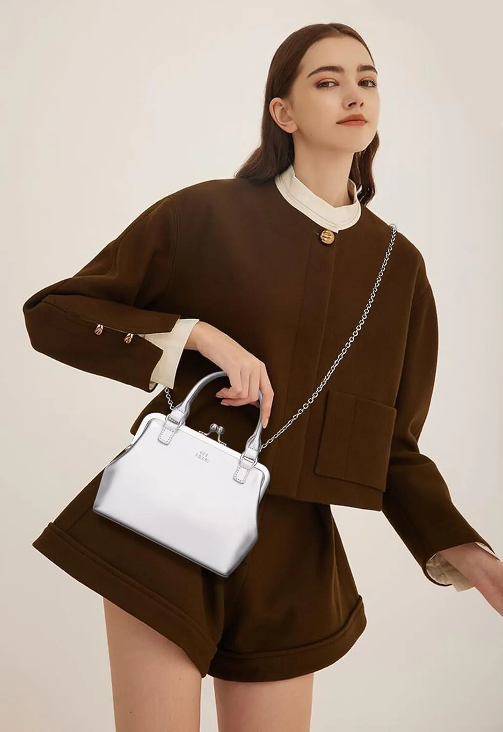 GM LIKKIE Kiss Lock Purses and Handbags, Vintage PU Leather Clutch Purses for Women, Top Handle Evening Handbag