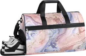 Gold Glitter Marle Dry Wet Depart Duffle Overnight Bag with Shoes Compartment & Wet Pockets, Water Resistant Weekender Travel Gym Pouch For Swim Gymnastics Ballet Sleepovers