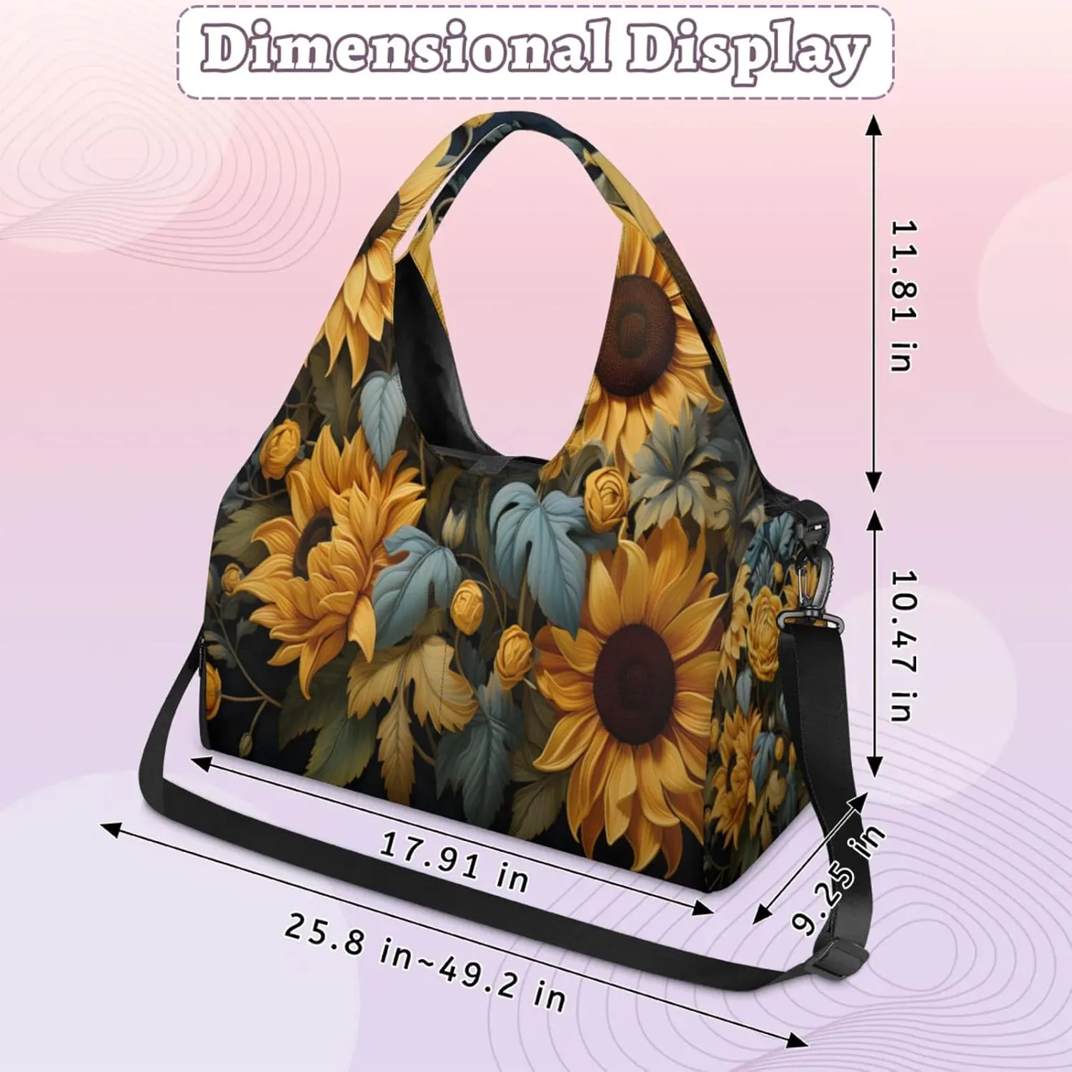 Golden Sunflower Flora Waterproof Gym Bag for Men Women, Sports Duffel Bag with Shoe Compartment Yoga Mat Holder, Portable Large Travel Bag for Fitness, Camping, Weekend Trips