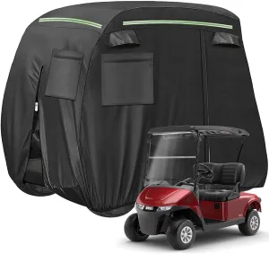 Golf Cart Cover 4/6 Passenger, Heavy Duty 600D Fit EZGO Club Car Yamaha Golf Carts Outdoor Waterproof Windproof Golf Cart Golf Cart Seat Covers with Reflective Strips, Zippered Pockets, Zipper Doors