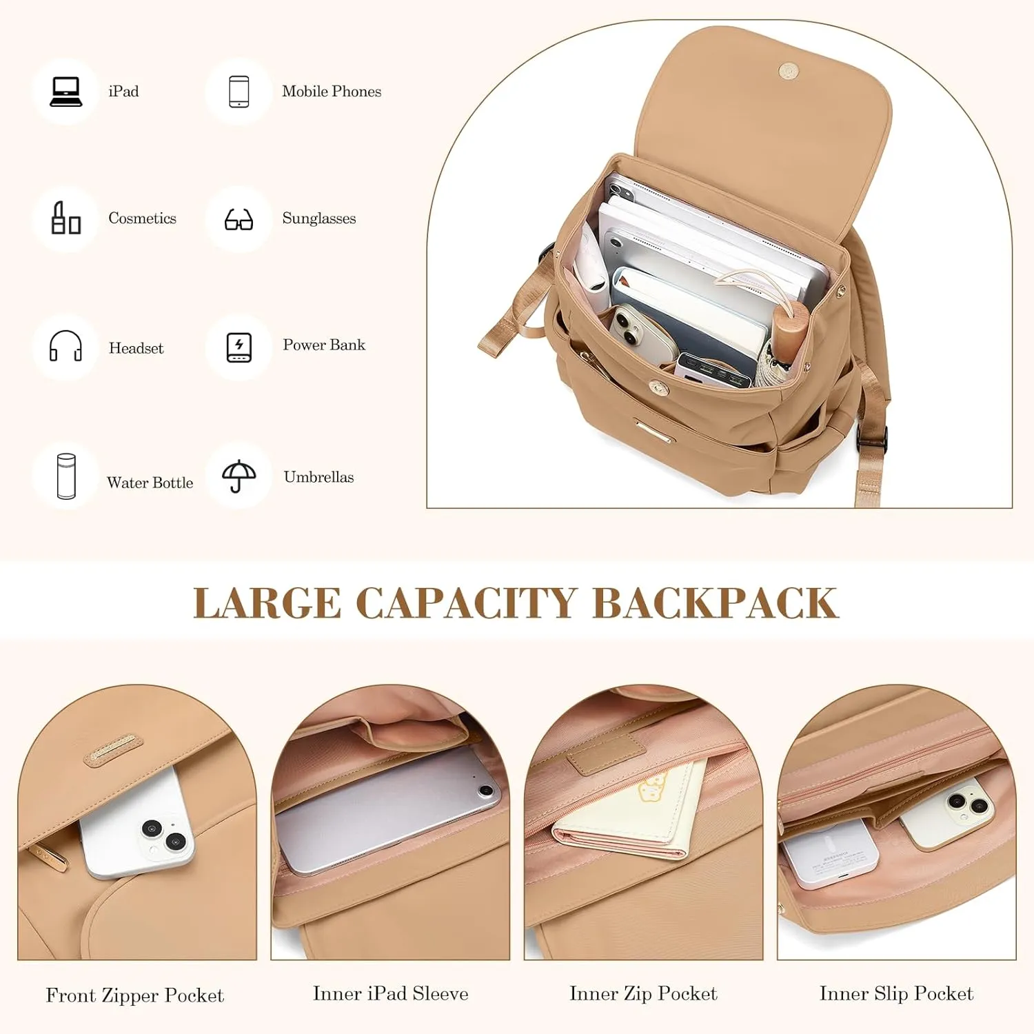 GOLF SUPAGS Stylish Backpack Purse for Women Casual Travel Daypack Mini Backpack Handbag Nylon Bookbag