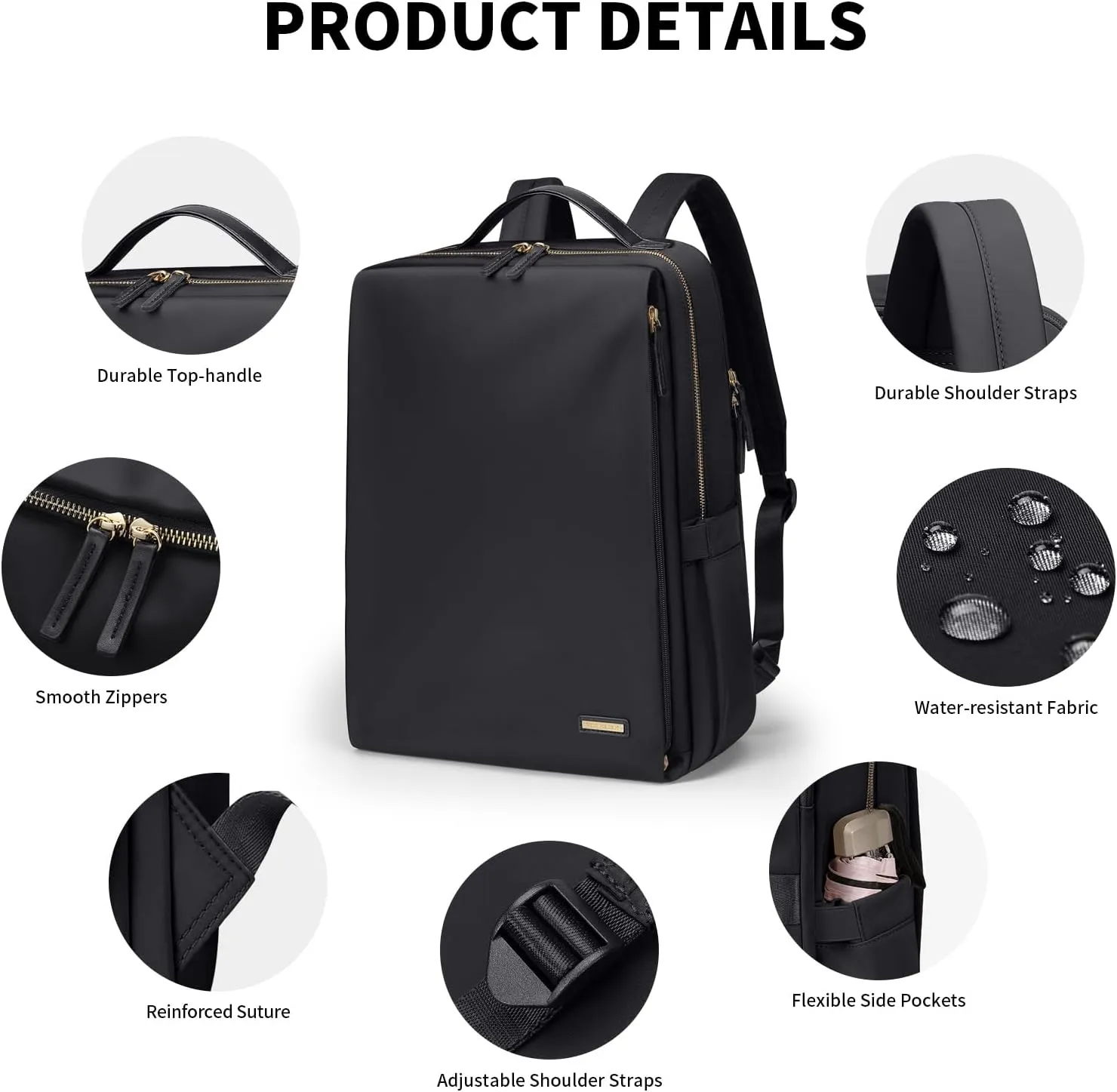 GOLF SUPAGS Stylish Laptop Backpack for Women Airline Approved Perfect for Work College and Travel Multi-Functional Casual Daypack Fits 14 Inch Notebook (Black)