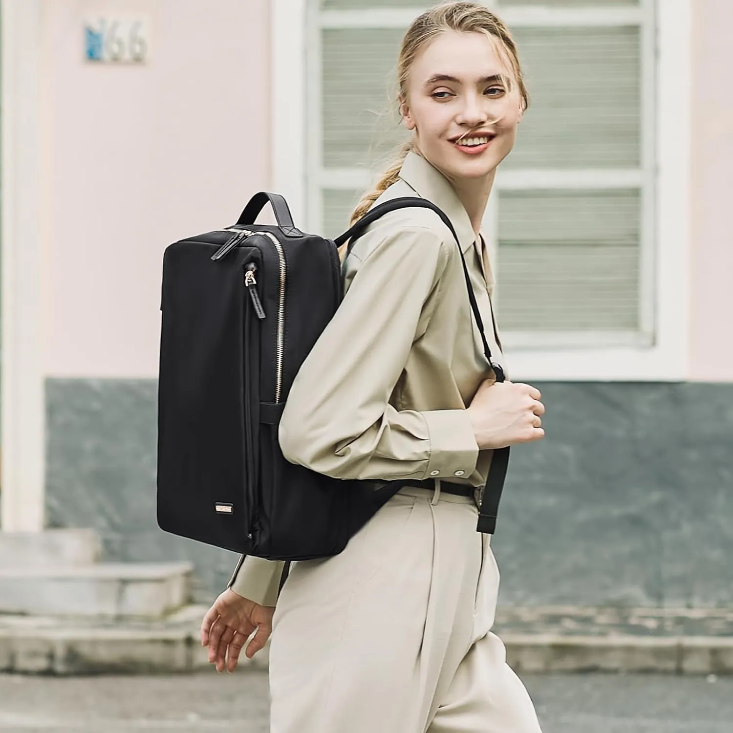GOLF SUPAGS Stylish Laptop Backpack for Women Airline Approved Perfect for Work College and Travel Multi-Functional Casual Daypack Fits 14 Inch Notebook (Black)