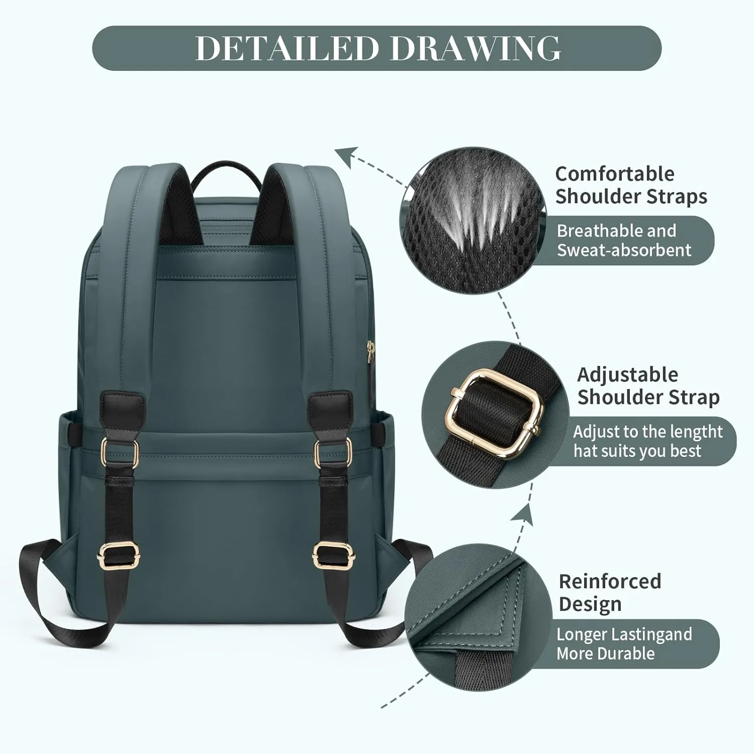 GOLF SUPAGS Women Laptop Backpack Casual Daypack for Work Travel College Backpack Purse Fits 14 Inch Notebook (Atrovirens)
